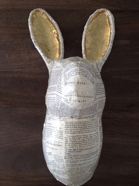 A paper mache rabbit.